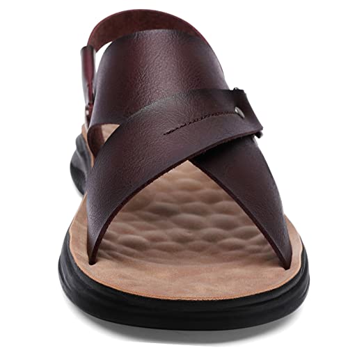 Dc Dumpecci Mens Sandals Leather Casual Sandals Open Toe Non-Slip Ankle Strap Fashion Summer Shoes(Dark&Brown 42) #TOP2