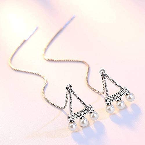 Pendientes de plata de ley 925 largos estilo alta joyería con perlas 3