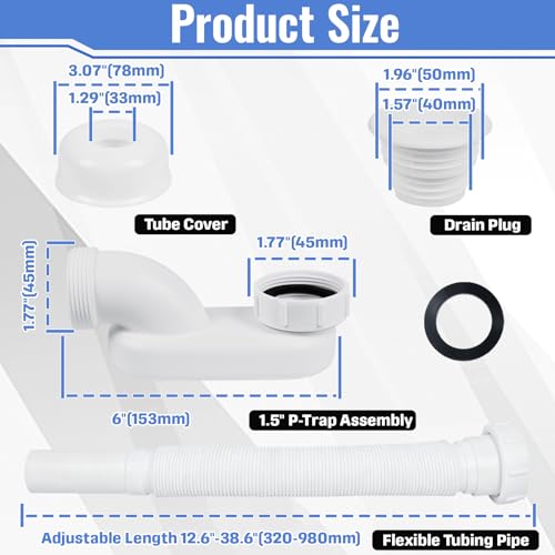 Flexible Freestanding Tub Drain, 1-1/2" P-Trap, Space-Saving by Nobelight - Used condition - Image 2