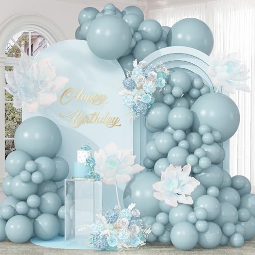 Image of Pale Aqua Balloons Arch Blue Balloons Garland Light Dusty Fog Mist Blue Balloon Different Sizes 5 10 12 18inch Helium Latex Balloon Boho Birthday Party Decoration Wedding Baby Shower Graduation