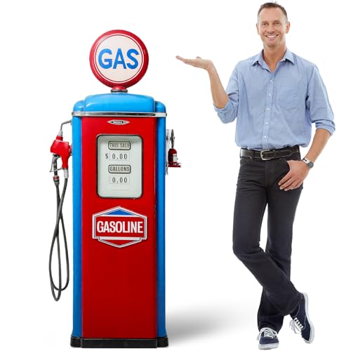 Fiwochic 5.3 ft Gas Pump Cardboard Stand-up Cutout Life-Size Race Car Theme Party Decoration Gas Station Backdrop Photo Props Stand up Cardboard for Party Supply