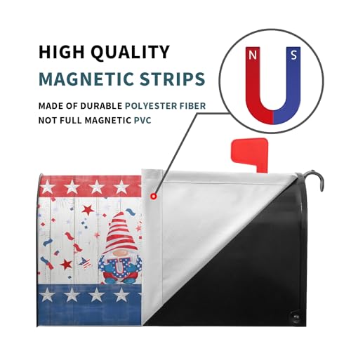 Image of Patriotic Gnomes Mailbox Cover Magnetic 4th of July Elf USA Stars Independence Day Mailbox Wrap Post Cover Large Size 25.5 inchx21 inch for Garden Yard Outdoor Outside Holiday Decor