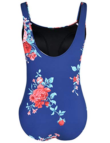Firpearl Swimsuits For Women Ruched Tummy Control One Piece Swimsuit Us8 Blue&Red Floral #TOP3