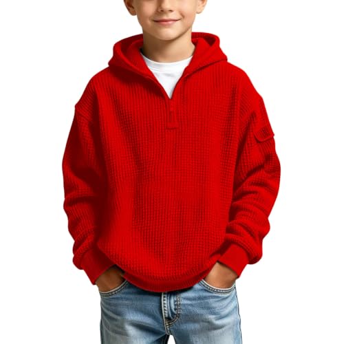 KSADZAIE Boys Hoodies Waffle Knit Fashion Quarter Zip Pullover Sweatshirts