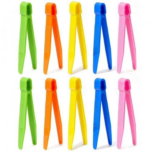 Solvio 10 Pcs Kids Tweezers, Colorful Plastic Tweezers For Children Fine Motor Skills Toys, Jumbo Tongs For Sorting Counting Sensory Play, Messy Play Accessories For Classroom Home Diy Craft
