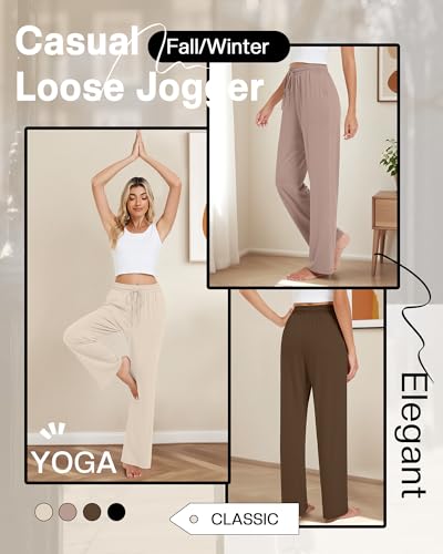 4 Pack Women's Yoga Lounge Pants Wide Leg Sweatpants Loose Jogging Pockets Drawstring Lightweight Pull on Pajamas2