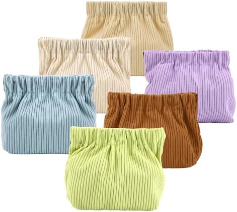 XIHIRCD 6pcs Corduroy Elastic Hair Tie Organizer, Portable Travel Corduroy Mini Storage Bag Corduroy Makeup Pouch Corduroy Popper Organizer for Women Girls Travel And Home Storage (6 Colors)