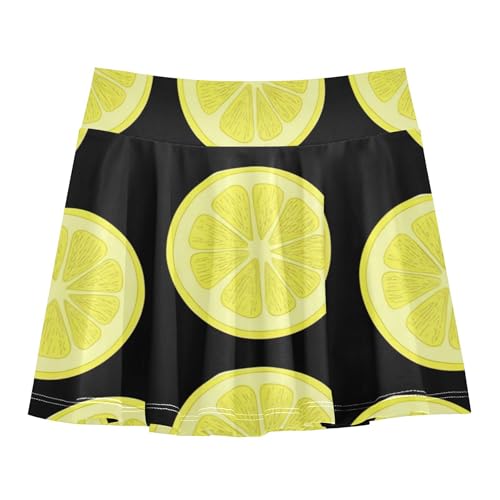 Athletic Shorts for Girls Skorts Skirts with Shorts Print Teen Cheer Bright Yellow Lemon Slices Black 3t