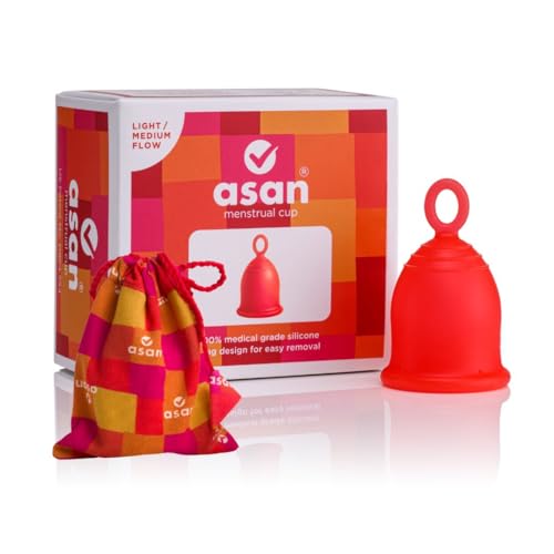 Asan Menstrual Cup - Light/Medium Flow | Easy Insertion & Removal with Special Ring Design | 12 Hour Leakproof Protection & Reusable | Medical Grade Silicone I Eco-Friendly Period Product & Pouch