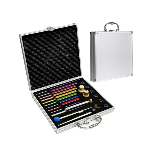 RATSTONE Diapason Therapeutique,Set de 10 diapasons avec base + 2 marteaux en silicone et chiffon de nettoyage, idéal pour la guérison des chakras, la guérison par le son et l'anti-stress.