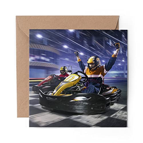 1 x Greeting Card Go Karting Kart Racing - Blank Birthday Celebration Anniversary #3306