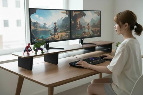 Image of Desk Shelf with Aluminum Under-Shelf | Single Monitor Riser | Office Desk Storage | Grovemade Inspired | DARK WALNUT | FULL UNDERSHELF | 147 cms
