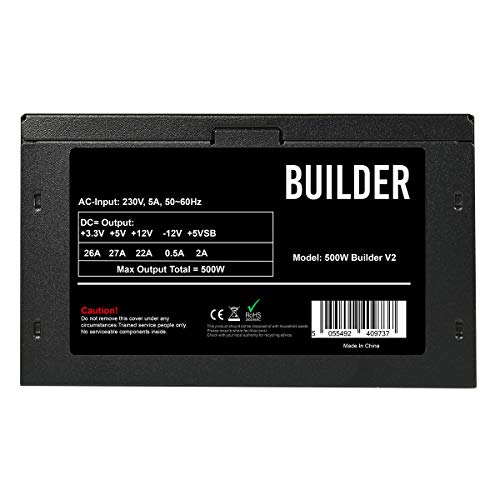 Builder - Alimentatore da 500 W, non modulare, PPFC, efficienza del 70%, ventola di raffreddamento da 12 cm, eccellente alimentatore entry-level, nessun cavo di alimentazione incluso, nero - Alimentatore - Immagine 10