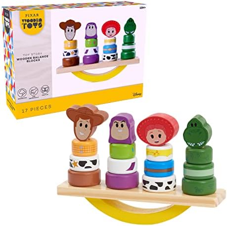 Disney Wooden Toys Toy Story Balance Blocks, 17-Piece Set Features Woody, Buzz Lightyear, Jessie, and Rex, Amazon Exclusive, by Just Play