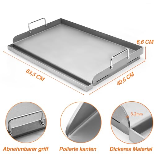 Universal BBQ Plancha Grillplatte Griddle für Weber Gasgrill und Holzkohlegrill, Grillplatten für Burger, Gasgrill und mehr, Rechteckig,63,5 x 40,6 CM Universal Grillpfanne mit Abnehmbarer Griff
