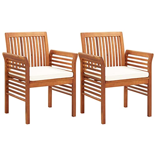 Xichuzi Sillas de Comedor jardín 2 uds con Cojines, Silla para Exteriores, Silla De Playa, Mueble De Jardin, Sillas Terraza Exterior, Sillas Terraza, Madera Maciza Acacia