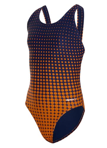 Sporti Girl's Athletic Wide Strap One Piece Swimsuit - Navy/Orange - 22