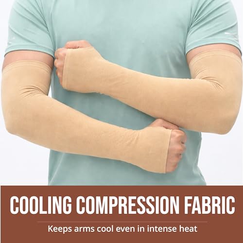 Image of UV Sun Protection Arm Sleeves for Men & Women - UPF 50+ Cooling Hand Cover for Biking, Cricket, Driving & Cycling - Tan Protection Guard