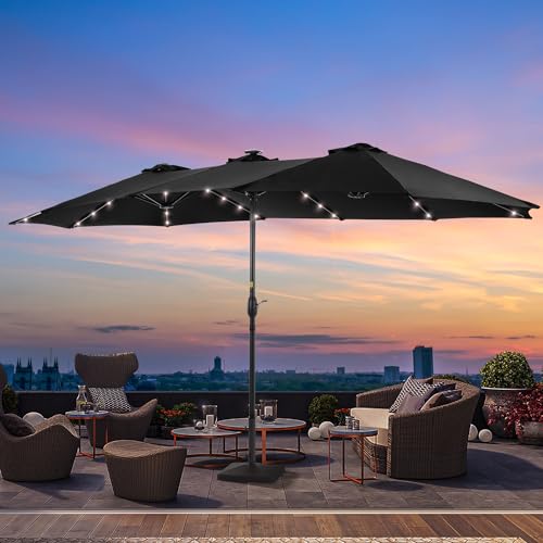 15ft Large Patio Umbrella with Solar Lights, Outdoor Double-Sided...