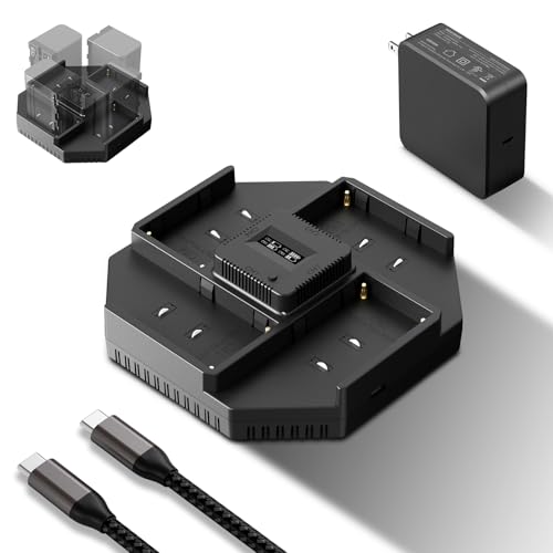 NEEWER 4 Channel NPF Battery Charger for NP-F550 NP-F750 NP-F970 Camcorder Camera Battery, 100W PD Fast Charging with PD 100W GaN Fast Wall Charger, USB C to USB C Cable, OLED Display, NW-F4