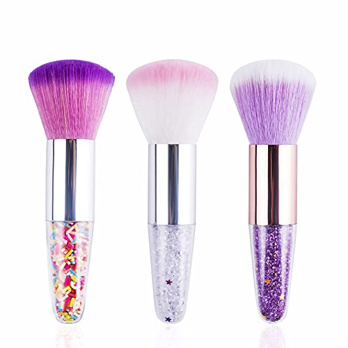 Pinceau nail art lot de 3 brosses à poussière pour ongles acrylique rose violet et blanc
