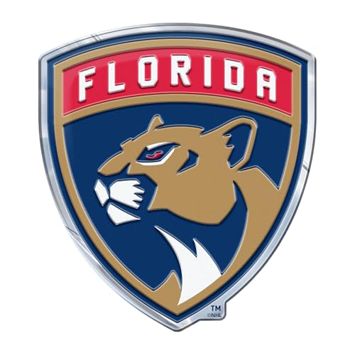 FANMATS 60488 Florida Panthers Heavy Duty Aluminum Embossed Color Emblem, Auto Emblem Decal