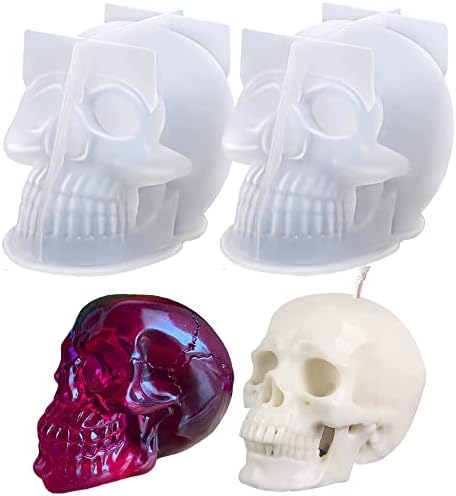 OURASHERO 2PCS 3D Skull Candle Mold Set Large Skull Silicone Mold for Aromatherapy Candle Soap Making DIY Epoxy Mould Resin Casting Art Crafts Lotion Bar Clay Halloween Party Supplies Home Décor