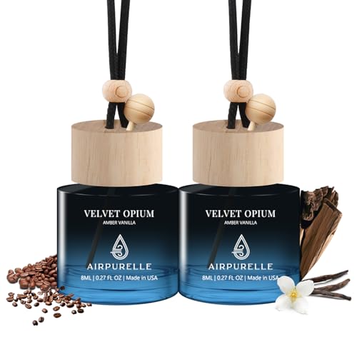 Car Air Freshener Hanging 2 Pack Car Air Fresheners Diffuser - Amber Vanilla Fragrance Oil Air Diffuser for Car, 45+ days Long Lasting Fragrance, Two 0.27 FL OZ/8ML Made in USA Car Air Fresheners