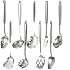 Newness 9 Pcs Cooking Utensils Set, 304 Stainless Steel Kitchen Utensils Set, Metal Kitchen Accessories, Include Soup Ladle, Slotted Skimmer Spoon, Spaghetti Spoon and Spatula, Dishwasher Safe