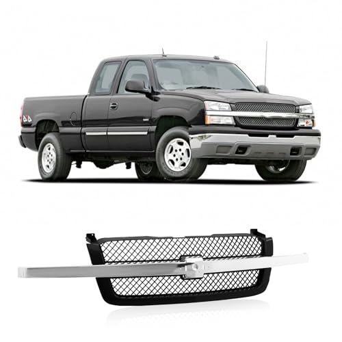 CarPartsDepot Front Grille Bright & Black Grill Compatible With Chevrolet 2003-2006 Silverado...