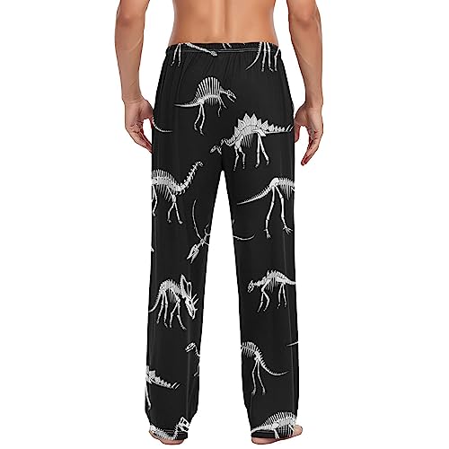 Pfrewn Mens Pajama Pants Dinosaur Skeleton Black Lounge Pants Super Soft Pajama Bottoms with Pockets M2