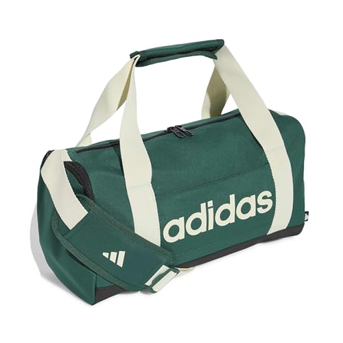 Image of adidas Unisex Essentials Linear Duffel Bag Duffel Bag, Collegiate Green /Ivory, One Size