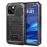 Mitywah Waterproof Case for iPhone 14, Heavy Duty Shockproof Case with Built-in Screen Protector, Full Body Underwater Protective Metal Case 6.1 inch, Black