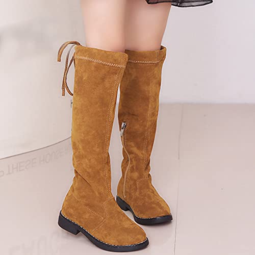 Girls Knee High Boot Bowknot Microvelvet Surface Water Proof Low Chunky Heel Zipper Fashion Winter Riding Boots3