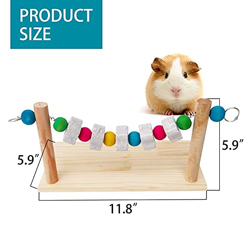 Hamster Wood Ledge Platform With Lava Stone Block Chew Toys,Pet Cage Resting Wooden Shelf For Chinchilla Guinea Pig Gerbil Mouse Rat #TOP6