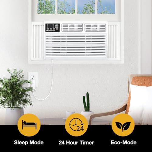 Image of Whirlpool 12,000 BTU Window-Mounted Air Conditioner with Remote Control | Remote Control, LCD Display, Auto-Restart, 24H Timer for Rooms up to 550 Sq.Ft.