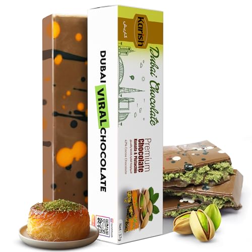 Karish Viral Dubai Chocolate Kunafa with Creamy Pistachio Filling 37g - Freshly Made with 42% Real Chocolate Bar - Arabian Dessert Luxury Dessert Gourmet Gift