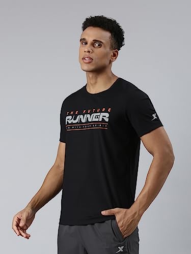 Image of XTEP Cool Technology (Superior Heat Dissipation Technology), Cool Family (Innovative Silky Material), Skin Friendly, Elastic Running T-Shirt for Men (Black)