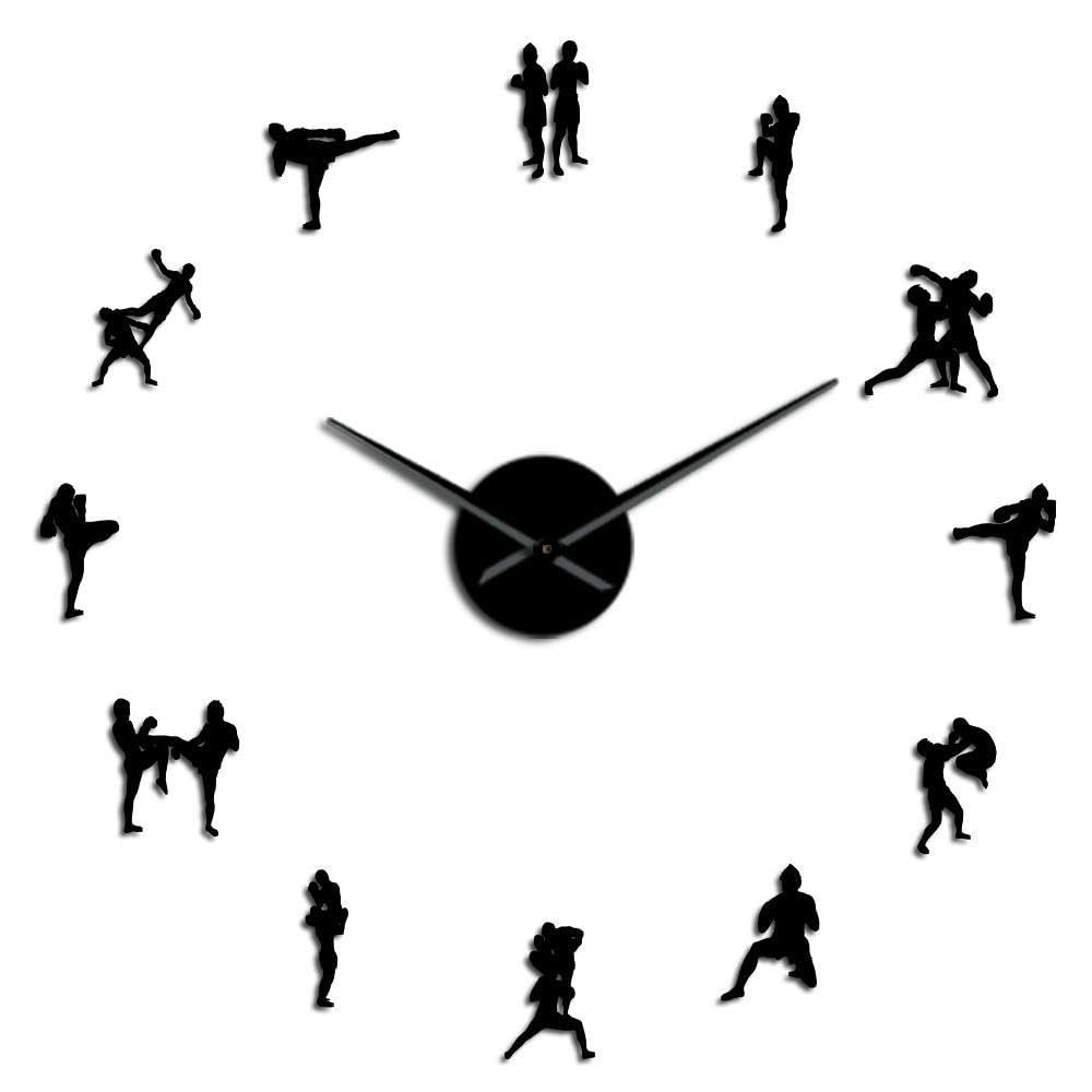Horloge murale boxe thaï 3D en acrylique argenté de 47 pouces pour salon