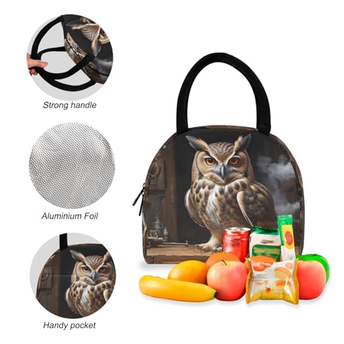 Backpack Lunch Bag Set Owl on Desk Print, Big Storage Travel Backpacks with Insulated Lunch Box for Office Hiking Picnic4