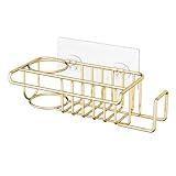 HapiRm Sponge Holder for Kitchen Sink - No Drill Kitchen Sink Caddy, Rustproof and Waterproof Kitchen Organizer - Gold