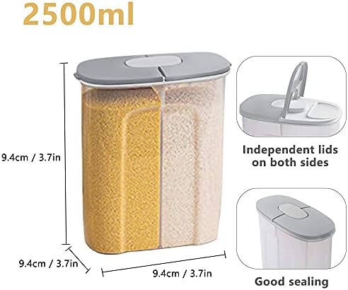 2 in 1 Cereal Storage Container with Lids, 2.5L Airtight Leak-Proof Plastic Dry Food Storage Containers & Cereal Box for Flour Sugar Rice Pet Food - BPA Free & Dishwasher Safe Dispenser (Grey)
