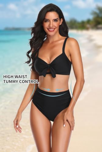 Image of Tempt Me High Waisted Tie Front Bikini Set Two Piece Tummy Control Swimsuit