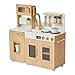 Teamson Kids Little Chef Cyprus Medium Wooden Play Kitchen with Interactive, Realistic Features, and 14 Kitchen Accessories for 3yrs and up, Light Oak/Faux White Marble/Gold