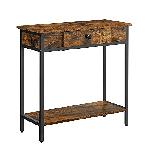 VASAGLE Console Table, Sofa Table, Narrow Entryway Table, Entry Table with 3 Drawers, Open Storage Shelf, Metal Corners, for Living Room, Farmhouse Style, Honey Brown ULNT142KB02S 3 Drawers