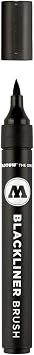 MOLOTOW Blackliner Pen, Brush Tip with Refillable Barrel, Quick Dry Black Permanent Archival Ink, 1 Each 703.212