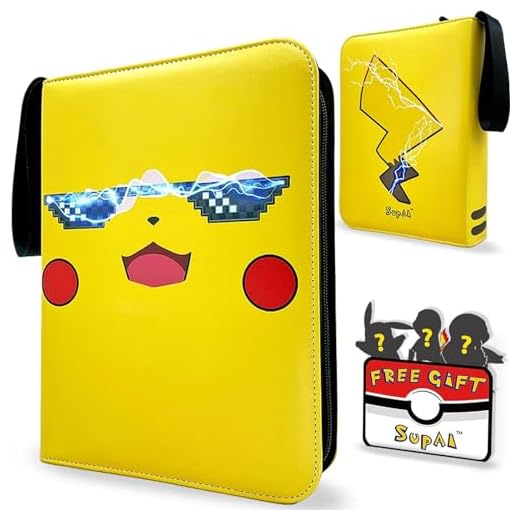 SupAI Binder for Pokemon Cards with Sleeves, Card Holder Binder for Pokémon Trading Cards, Holds Up to 440 Standard Size Cards, 55 Pcs 4-Pocket Pages Card Binder Album with Zipper Carrying Case