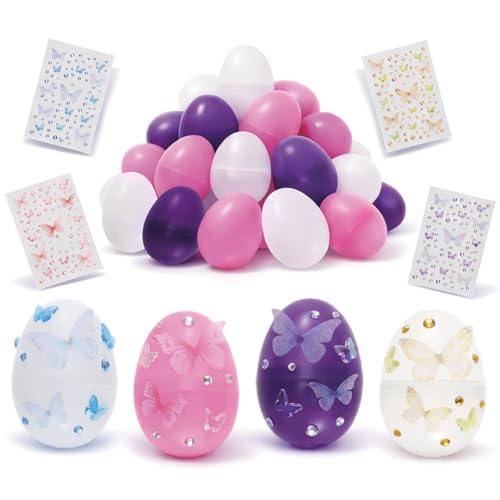 Festicy 24 Huevos de Pascua para Rellenar con Preciosas Pegatinas de Mariposas I Huevos de Pascua de plástico de Colores para Decorar en Pascua I para Interior y Exterior I Decoración de Pascua