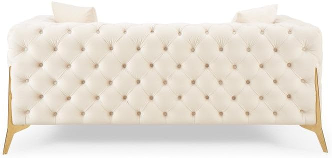 Snooze Luxury Plush Chesterfield Sofas and Couches - 3+2 Seater Sofa set, Arm chair – Tufted Cushions with Sturdy and Durable Gold Legs (Cream Plush, 2+3 Seater)