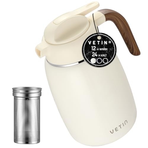 VETIN Thermoskanne mit Teesieb 1 5L aus 304 Edelstahl Kaffeekanne Thermo